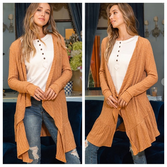 #17 Boho Ribbed Long Sleeve Ruffled Cardigan - Picture 5 of 8